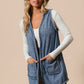 BiBi Braided Trim Open Front Denim Vest with Pockets