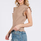 Ces Femme Texture Mock Neck Ruffle Cap Sleeve Blouse