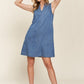 ADORA Notched Sleeveless Denim Dress with Pockets