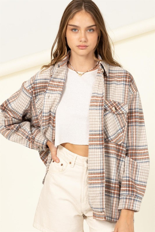 For Myself Checkered Print Button-Front Shacket