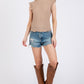 Ces Femme Texture Mock Neck Ruffle Cap Sleeve Blouse