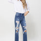 Distressed High Rise Ankle Relaxed Straight Jeans