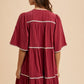 Annie Wear Tassel Contrast Trim Tie Neck Half Sleeve Tiered Dress