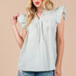 Ces Femme Plaid Notched Ruffled Cap Sleeve Blouse