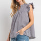 Ces Femme Plaid Notched Ruffled Cap Sleeve Blouse