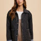 Annie Wear Quilted Printed Lining Snap Down Denim Jacket