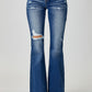 RISEN Distressed Button-Fly Flare Jeans