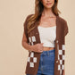 Annie Wear Checkered Button Down Short Sleeve Cardigan