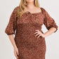 Zenobia Plus Size Smocked Printed Square Neck Mini Dress