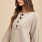 Annie Wear Half Button Ribbed Hem Sweater