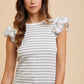 Annie Wear Ruffled Striped Round Neck Cap Sleeve Knit Top