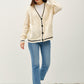 Be Cool Contrast Trim Cable-Knit V-Neck Cardigan