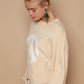 POL Round Neck Long Sleeve Peace Sign Sweater