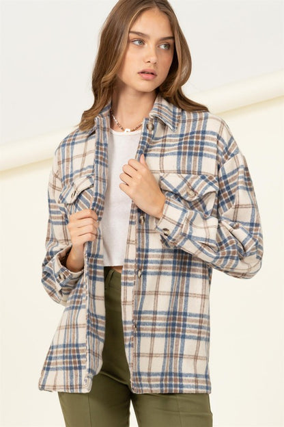 For Myself Checkered Print Button-Front Shacket