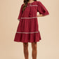 Annie Wear Tassel Contrast Trim Tie Neck Half Sleeve Tiered Dress