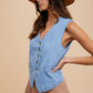 Annie Wear Button Down V-Neck Denim Vest