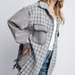 TWEED MIXED DENIM SHACKET WITH FRINGED HEM