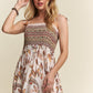 ADORA Smocked Printed Square Neck Tie Shoulder Cami Dress