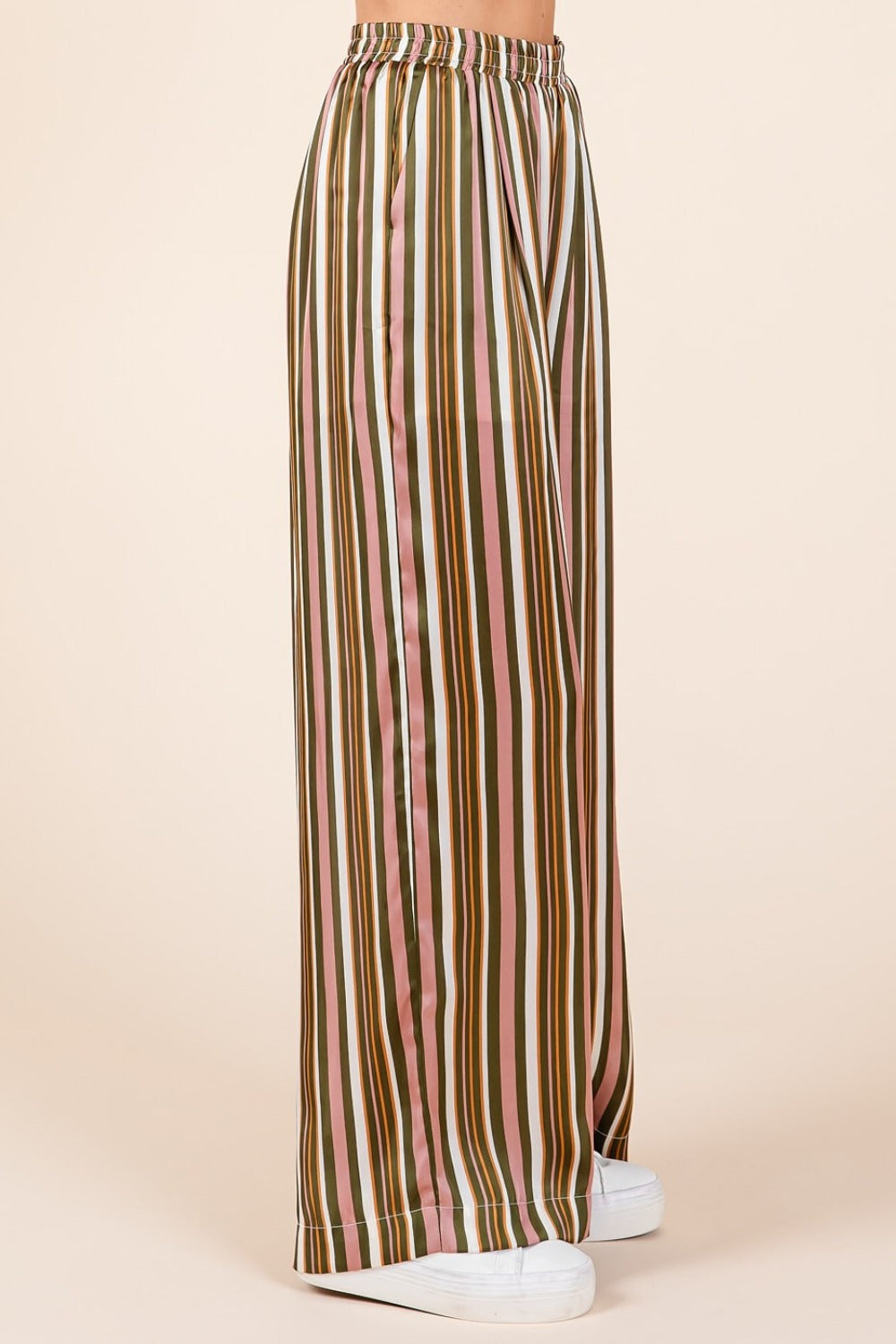 Mittoshop Striped Satin Elastic Waist Wide Leg Pants