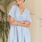 ADORA Ruffled Hem Striped V-Neck Babydoll Dress