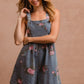 BiBi Flower Printed Wide Strap Denim Overalls