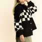 Davi & Dani Full Size Checkered Snap Down Faux Fur Jacket