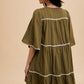 Annie Wear Tassel Contrast Trim Tie Neck Half Sleeve Tiered Dress