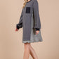 Ces Femme Striped Patchwork Round Neck Terry Sweatshirt Dress