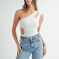 MABLE One Shoulder Ribbed Cutout Detail Bodysuit