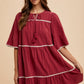 Annie Wear Tassel Contrast Trim Tie Neck Half Sleeve Tiered Dress