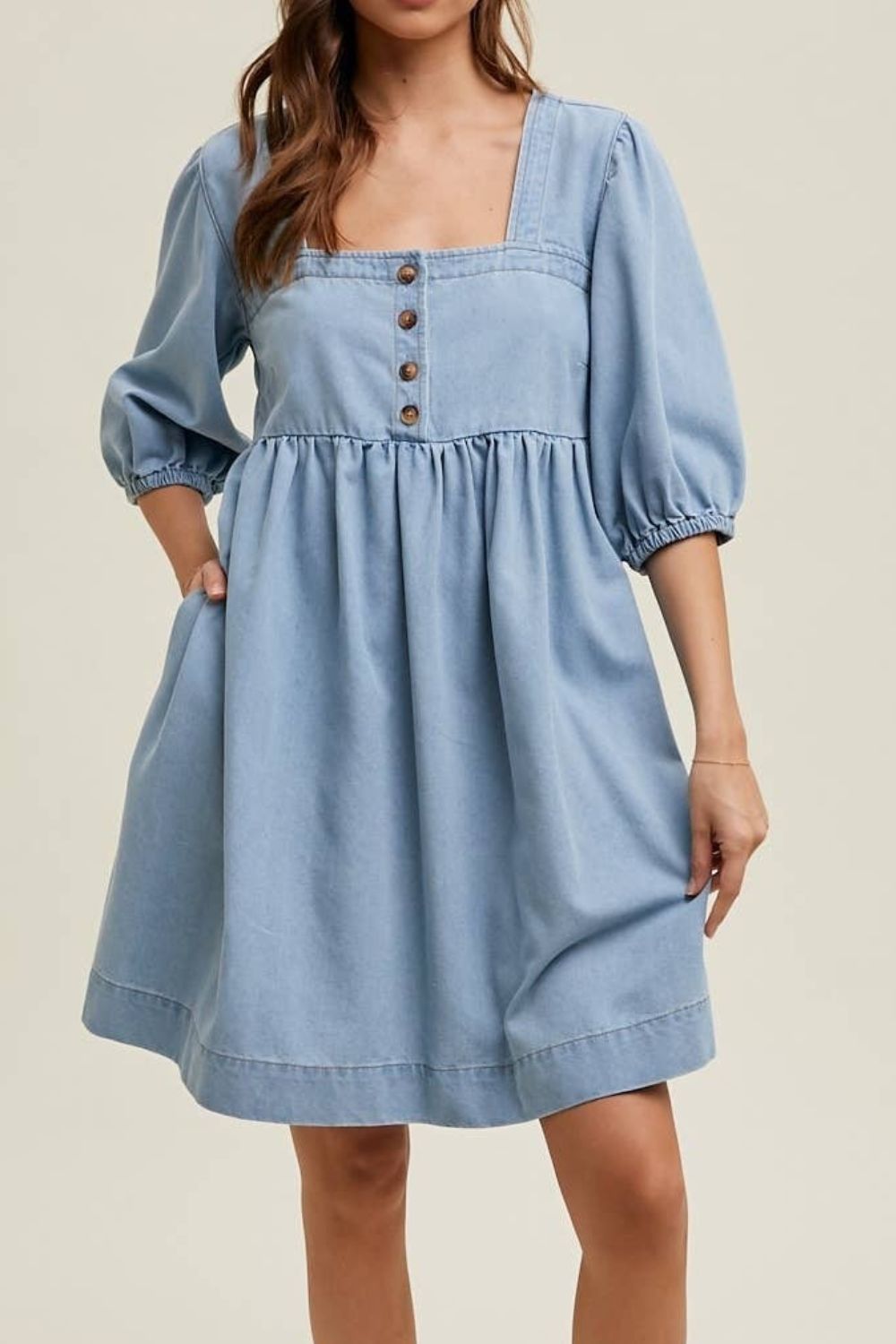 Square Neck Half Sleeve Denim Dress