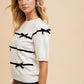 Annie Wear Striped Bow Round Neck Knit Top