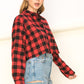 See Ya Plaid Print Button-Up Crop Top