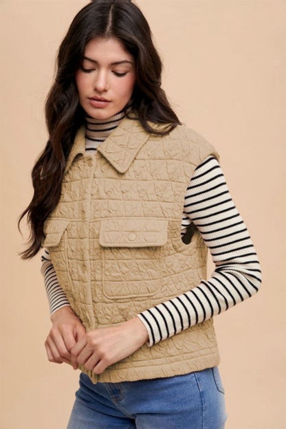 Annie Wear Texture Quilted Snap Down Vest Coat