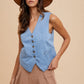 Annie Wear Button Down V-Neck Denim Vest