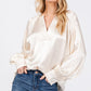 SAGE + FIG Notched Long Sleeve Blouse