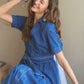 ADORA Tiered Button Down Tie Waist Short Sleeve Denim Dress