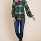 BOMBOM Curved Hem Plaid Round Neck Long Sleeve Top