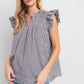 Ces Femme Plaid Notched Ruffled Cap Sleeve Blouse