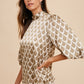 Annie Wear Tie Back Abstract Print Mock Neck Half Sleeve Blouse