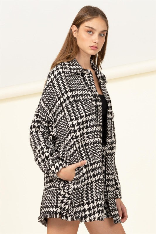 Cool Comeback Houndstooth Pattern Shacket