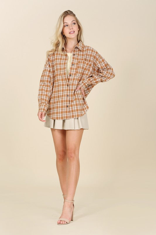 Autumn beige plaid shirt