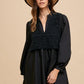 Annie Wear Crochet Vest Notched Long Sleeve Shirt Dress