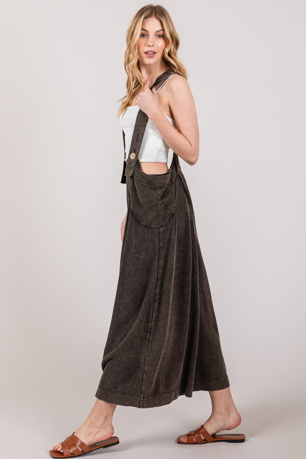 SAGE + FIG Full Size Wide Strap Wide Leg Overalls