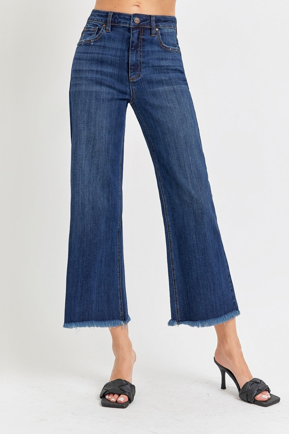 RISEN Full Size Raw Hem Cropped Wide Leg Jeans