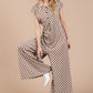 Ces Femme Checkered Half Button Cap Sleeve Jumpsuit