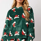 Christmas Hat Pattern Round Neck Long Sleeve Top and Pants Set