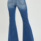 RISEN Full Size High Rise Front Slit Frayed Hem Flare Jeans