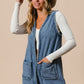 BiBi Braided Trim Open Front Denim Vest with Pockets