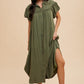 Annie Wear Mineral Washed Button Down Puff Sleeve Shirt Dress